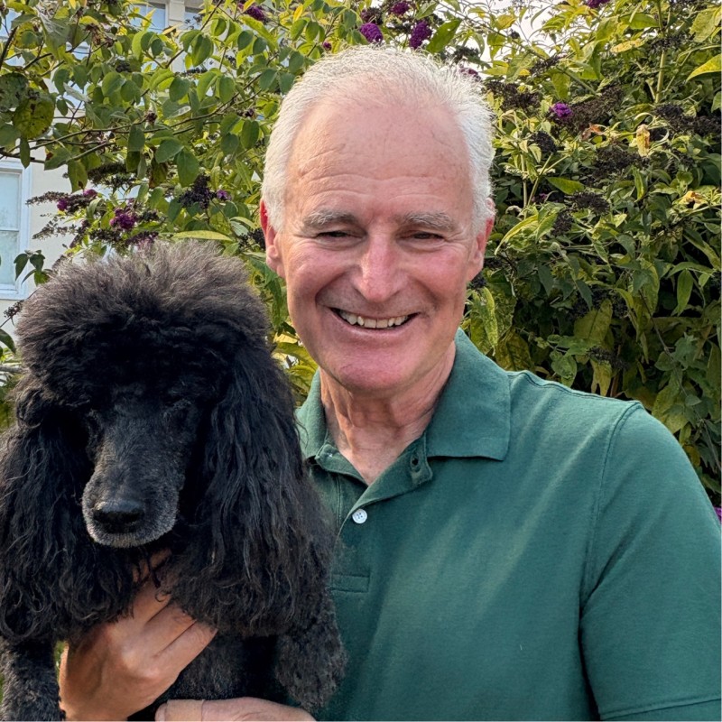 Gareth Cadwallader, creator and host of The Founders’ Way, with his dog Pippin